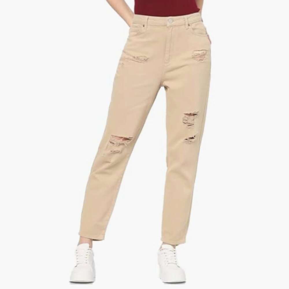 Boston Proper Soft Knit Tan Jeans Distressed Color Soft Denim SZ 16